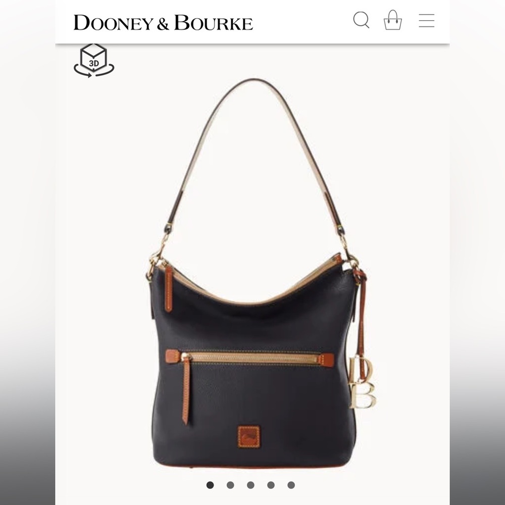 Dooney & Bourke Black and Brown Leather Pebble Grain Large Sac